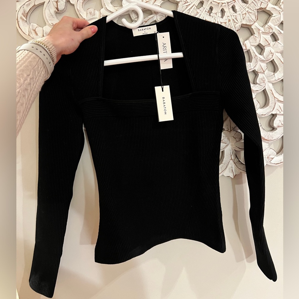 NWT Aritzia Babaton Grid Longsleeve Top - Black